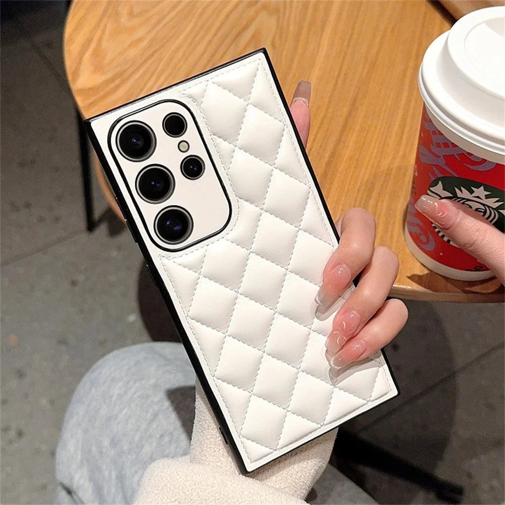 For Samsung Galaxy S24 Ultra Case Rhombus Stitching PU Leather + TPU Shockproof Phone Cover - White - 4