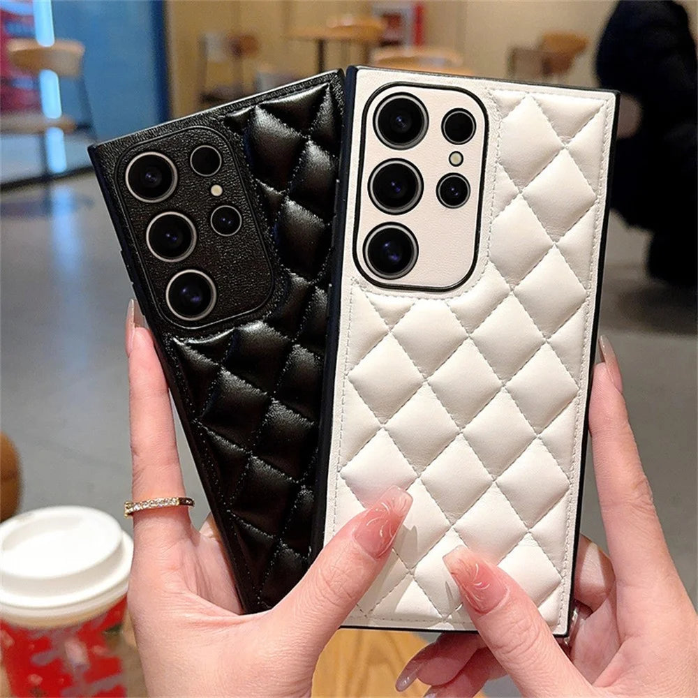 For Samsung Galaxy S24 Ultra Case Rhombus Stitching PU Leather + TPU Shockproof Phone Cover - White - 5