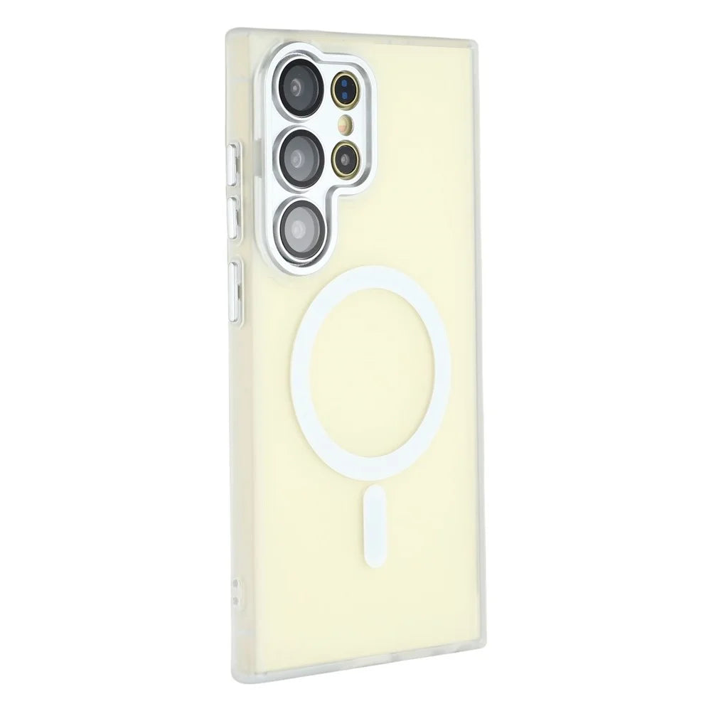 For Samsung Galaxy S25 Ultra Magnetic Case PC + TPU Matte Phone Cover with Glass Lens Film - Transparent White - 3