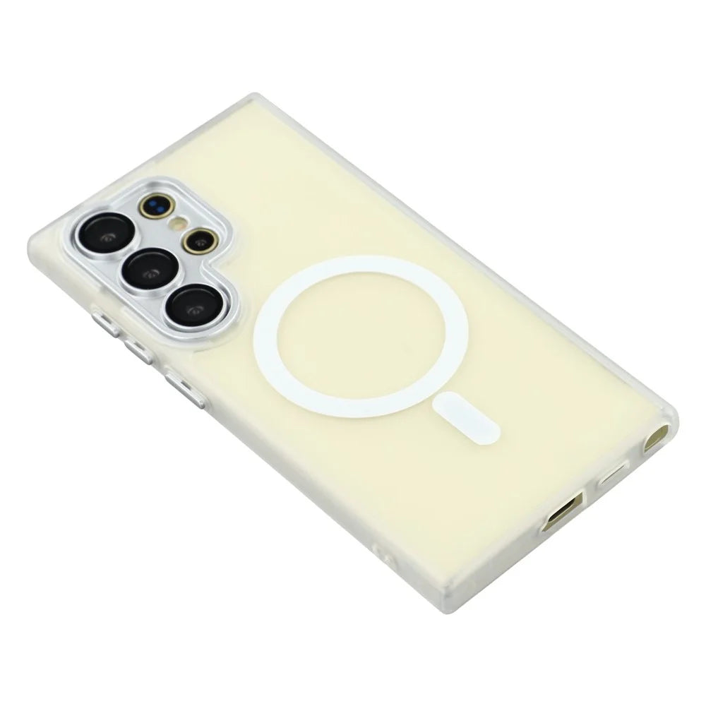 For Samsung Galaxy S25 Ultra Magnetic Case PC + TPU Matte Phone Cover with Glass Lens Film - Transparent White - 5