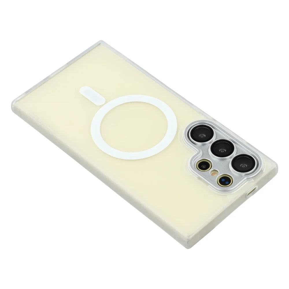 For Samsung Galaxy S25 Ultra Magnetic Case PC + TPU Matte Phone Cover with Glass Lens Film - Transparent White - 6