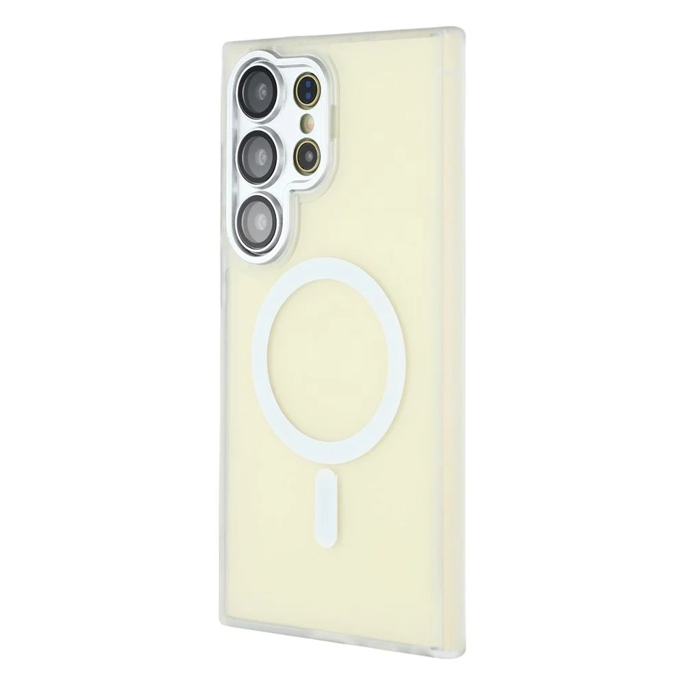 For Samsung Galaxy S24 Ultra Magnetic Case PC + TPU Matte Phone Cover with Glass Lens Film - Transparent White - 4