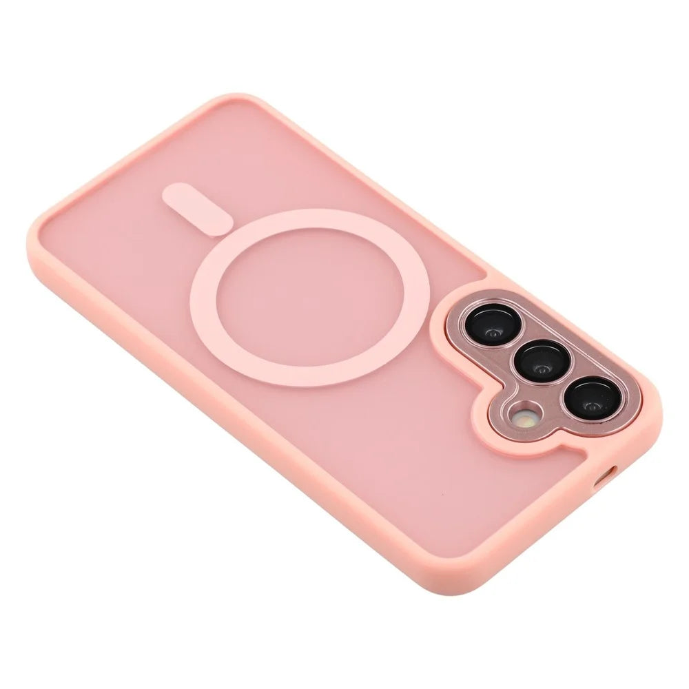 For Samsung Galaxy S24 Magnetic Case PC + TPU Matte Phone Cover with Glass Lens Film - Pink - 6