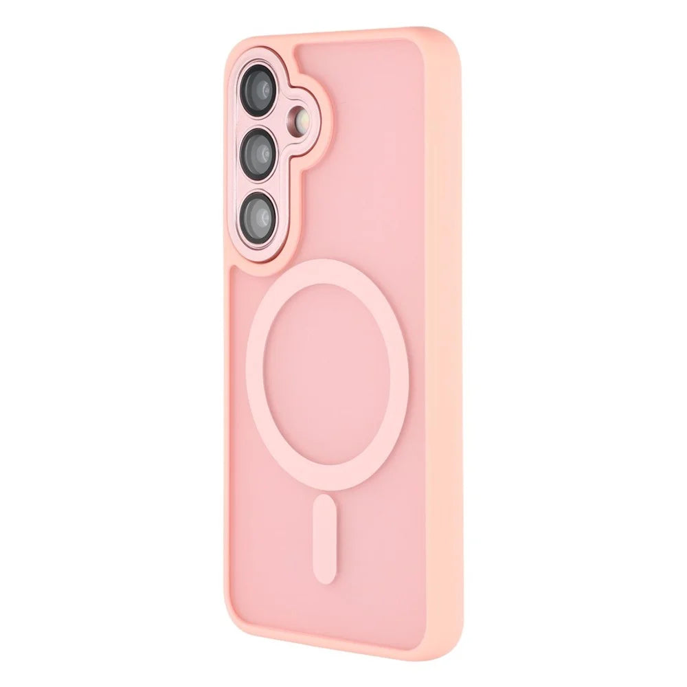 For Samsung Galaxy S24+ Magnetic Case PC + TPU Matte Phone Cover with Glass Lens Film - Pink - 4