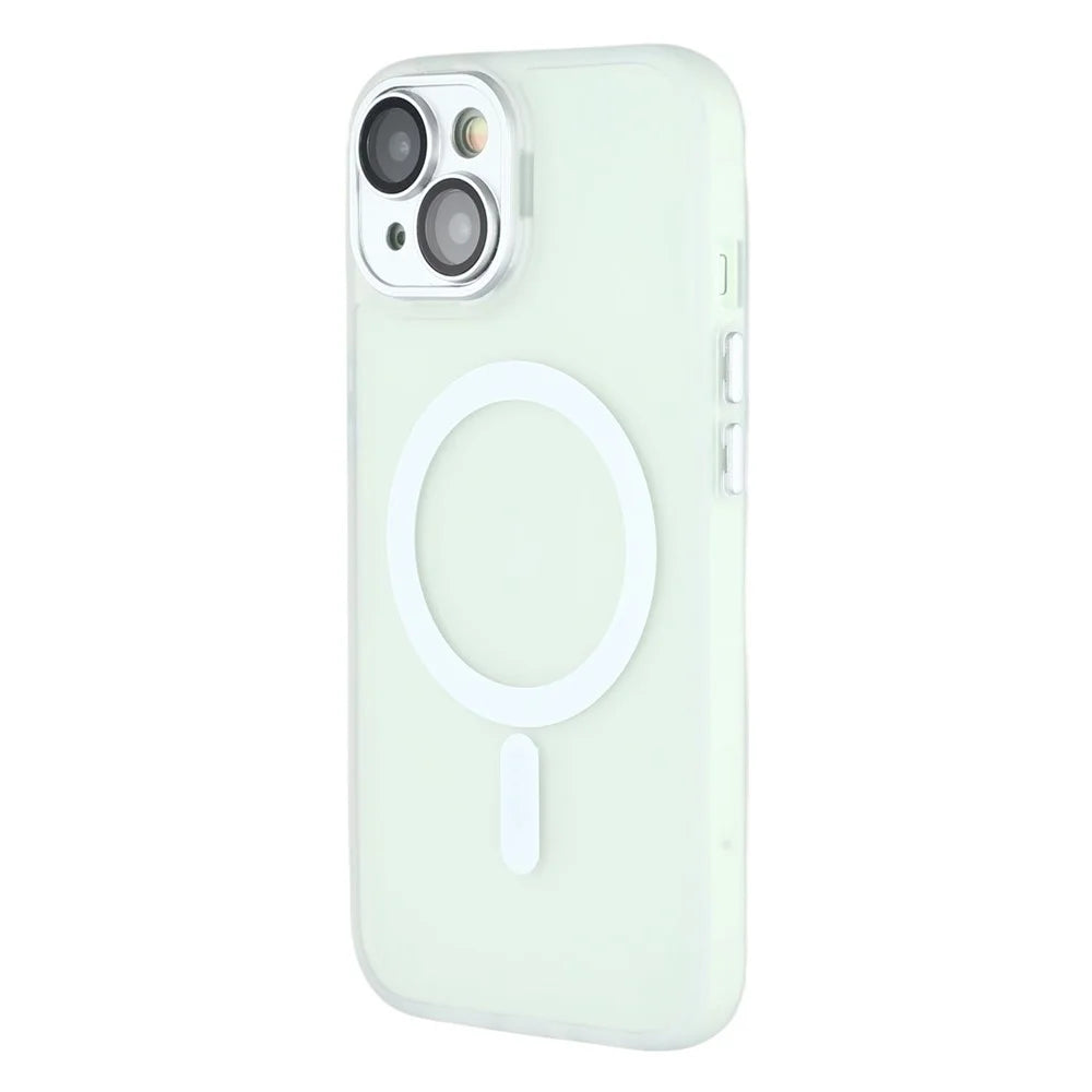 For iPhone 15 Case Compatible with MagSafe PC + TPU Matte Phone Cover with Glass Lens Film - Transparent White - 4