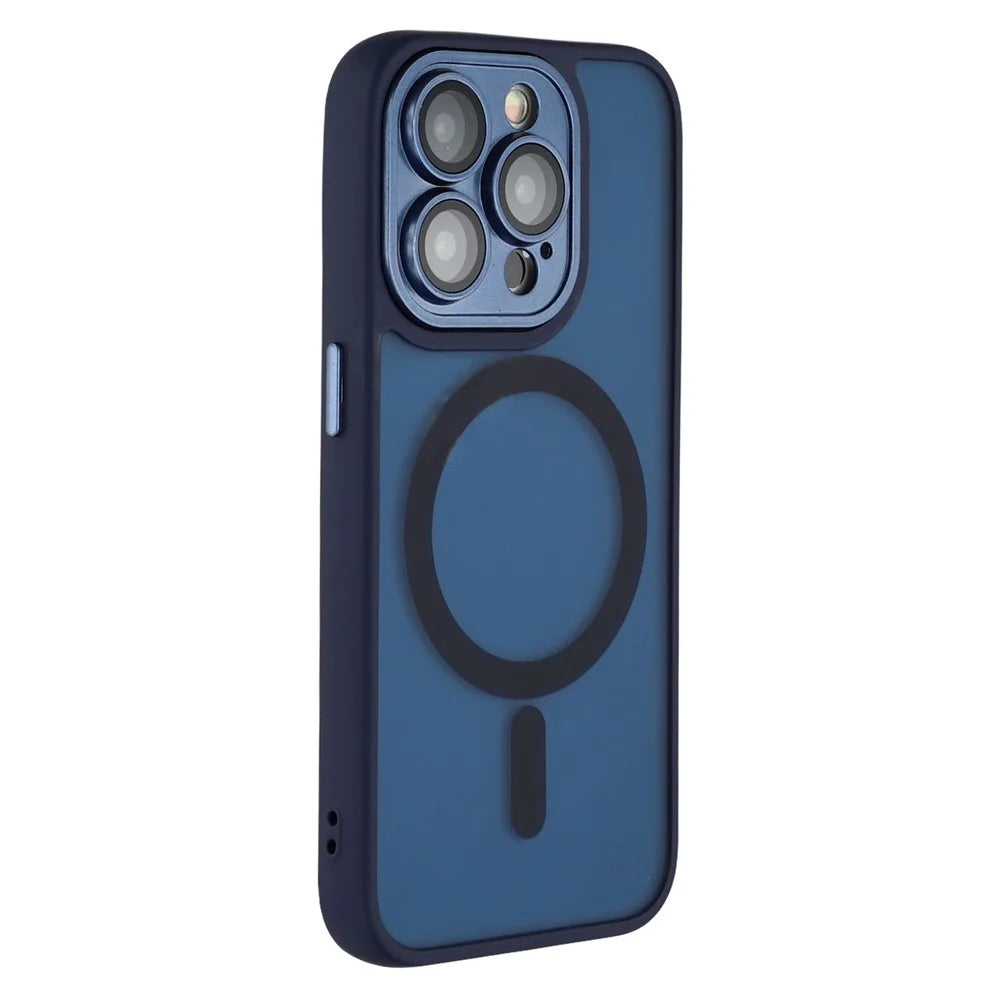 For iPhone 14 Pro Max Case Compatible with MagSafe PC + TPU Matte Phone Cover with Glass Lens Film - Sapphire - 3