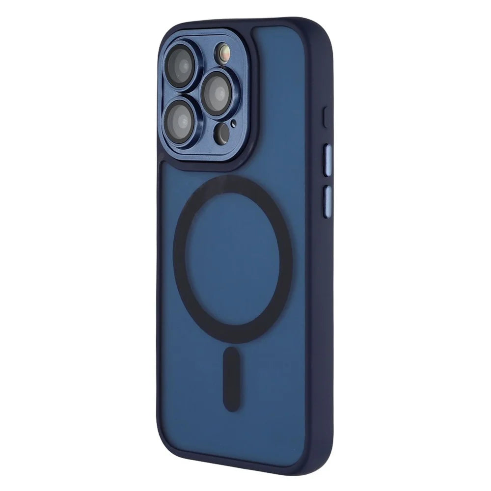 For iPhone 14 Pro Max Case Compatible with MagSafe PC + TPU Matte Phone Cover with Glass Lens Film - Sapphire - 4