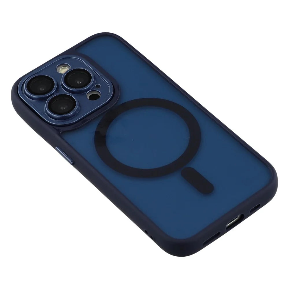 For iPhone 13 Pro Max  Case Compatible with MagSafe PC + TPU Matte Phone Cover with Glass Lens Film - Sapphire - 5