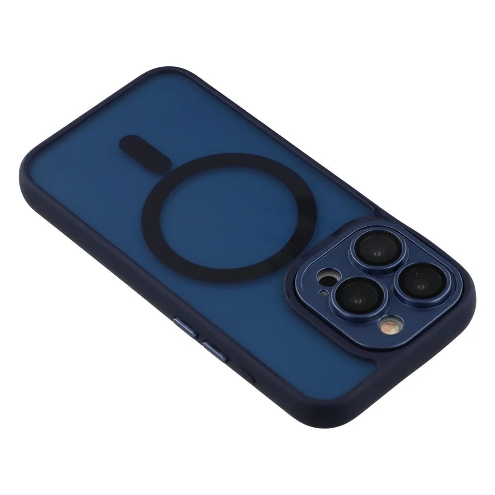 For iPhone 13 Pro Max  Case Compatible with MagSafe PC + TPU Matte Phone Cover with Glass Lens Film - Sapphire - 6
