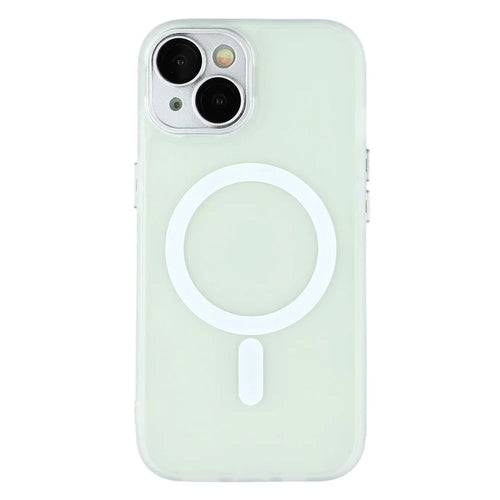 For iPhone 14 Case Compatible with MagSafe PC + TPU Matte Phone Cover with Glass Lens Film - Transparent White - 1