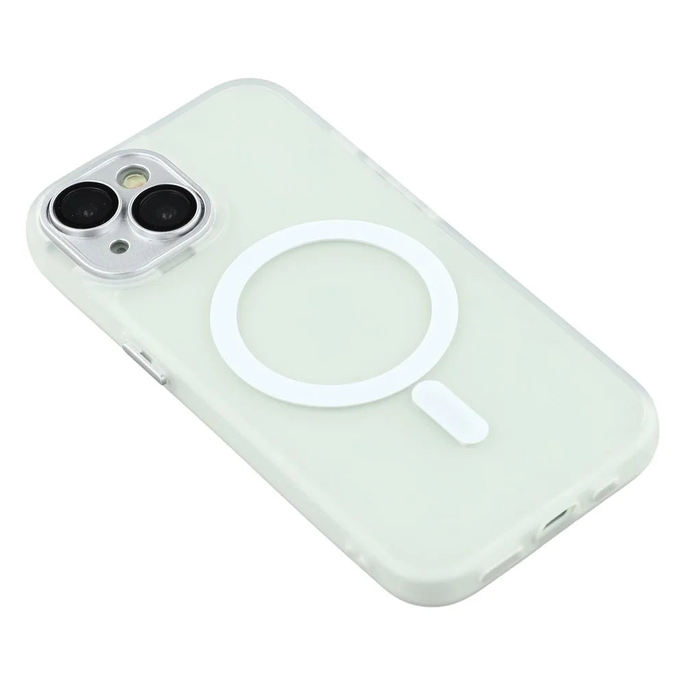For iPhone 14 Case Compatible with MagSafe PC + TPU Matte Phone Cover with Glass Lens Film - Transparent White - 5