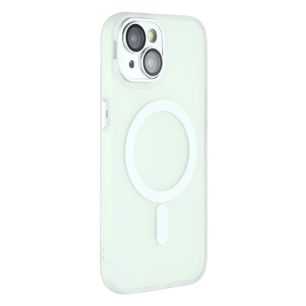 For iPhone 13 Case Compatible with MagSafe PC + TPU Matte Phone Cover with Glass Lens Film - Transparent White - 3