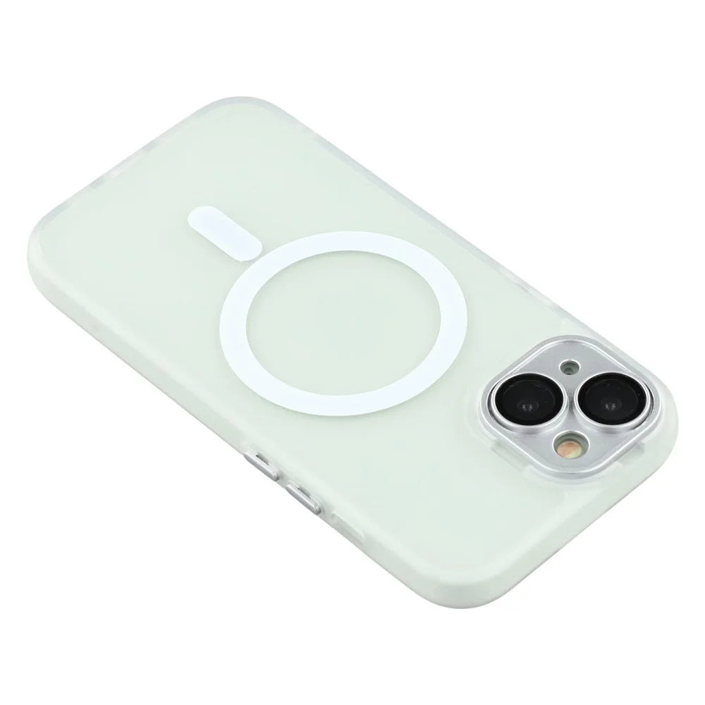 For iPhone 13 Case Compatible with MagSafe PC + TPU Matte Phone Cover with Glass Lens Film - Transparent White - 6