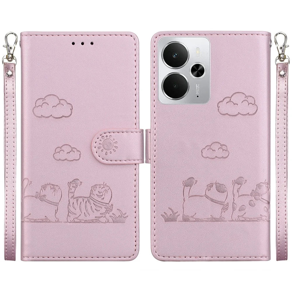 For Realme 14 5G Case RFID Blocking Kitten Pattern TPU + PU Leather Phone Cover - Pink - 1