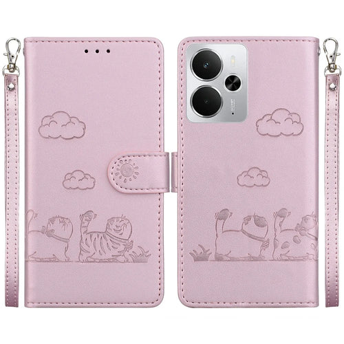 For Realme 14 5G Case RFID Blocking Kitten Pattern TPU + PU Leather Phone Cover - Pink - 1