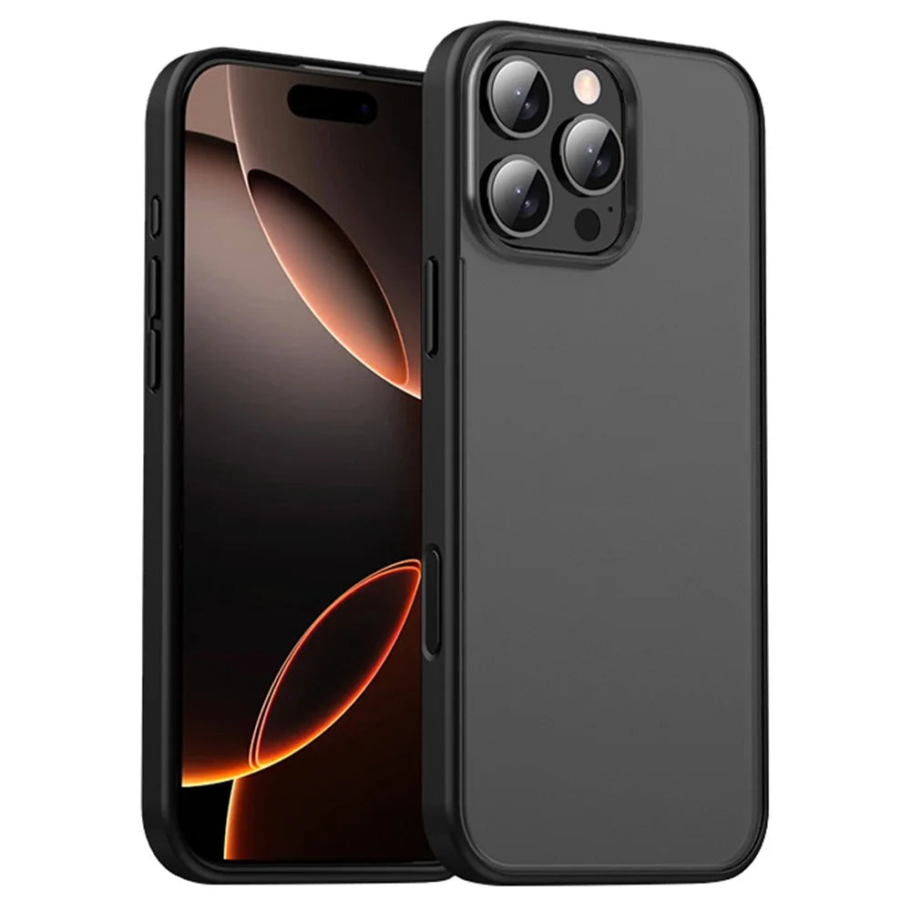 IPAKY For iPhone 16 Pro Max Shockproof Case PC + TPU Matte Phone Back Cover - Black - 1