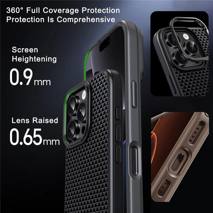 IPAKY For iPhone 16 Pro Case Carbon Fiber Texture PC + TPU Shockproof Phone Back Cover - Titanium Black - 5
