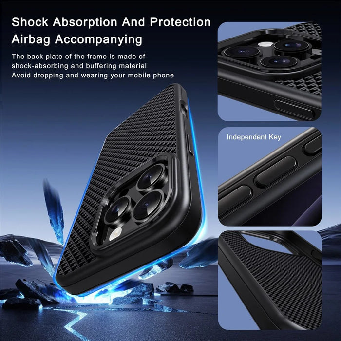 IPAKY For iPhone 16 Pro Case Carbon Fiber Texture PC + TPU Shockproof Phone Back Cover - Titanium Black - 6