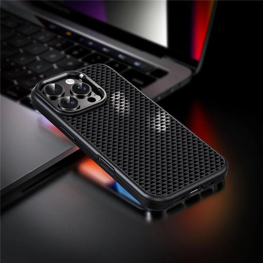 IPAKY For iPhone 16 Pro Max Case Carbon Fiber Texture PC + TPU Shockproof Phone Back Cover - Titanium Black - 2
