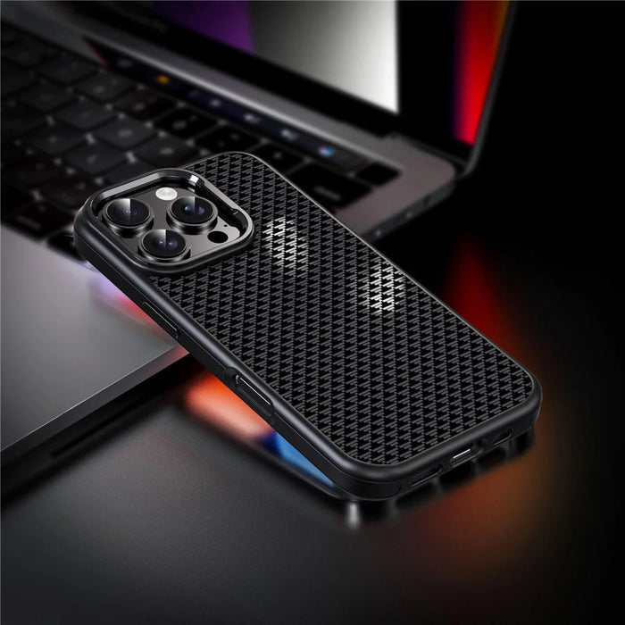 IPAKY For iPhone 16 Pro Max Case Carbon Fiber Texture PC + TPU Shockproof Phone Back Cover - Titanium Black - 2