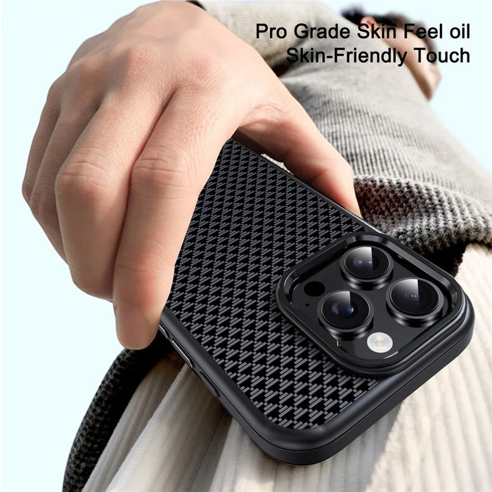 IPAKY For iPhone 16 Pro Max Case Carbon Fiber Texture PC + TPU Shockproof Phone Back Cover - Titanium Black - 7