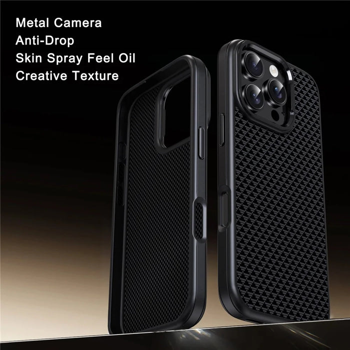 IPAKY For iPhone 16 Plus Case Carbon Fiber Texture PC + TPU Shockproof Phone Back Cover - Titanium Black - 4
