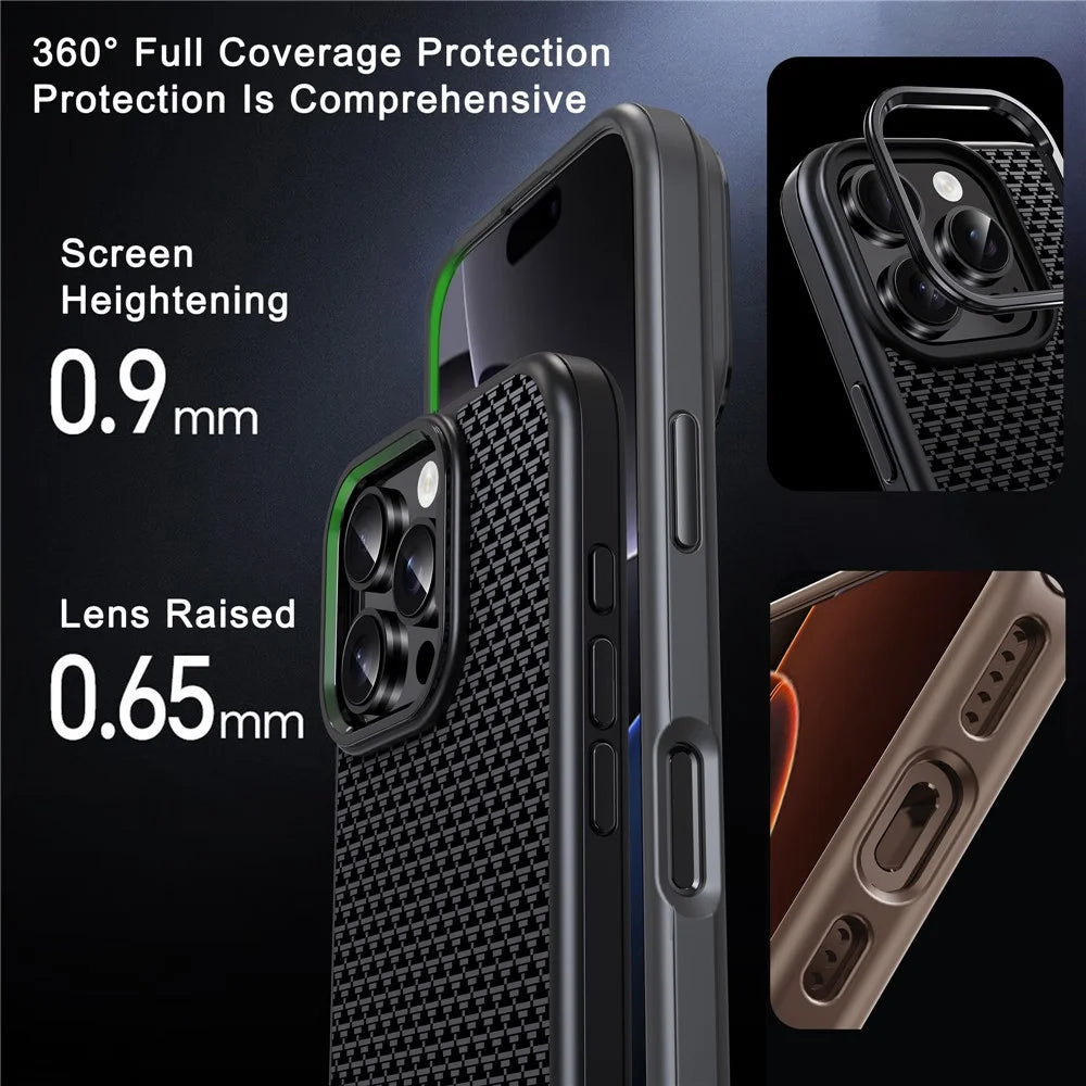 IPAKY For iPhone 16 Plus Case Carbon Fiber Texture PC + TPU Shockproof Phone Back Cover - Titanium Black - 5