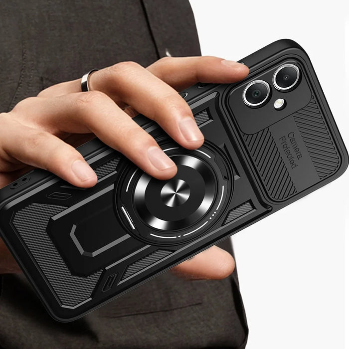 For Samsung Galaxy A05 4G Magnetic Case Rotating Kickstand TPU + PC Phone Cover - Black - 2