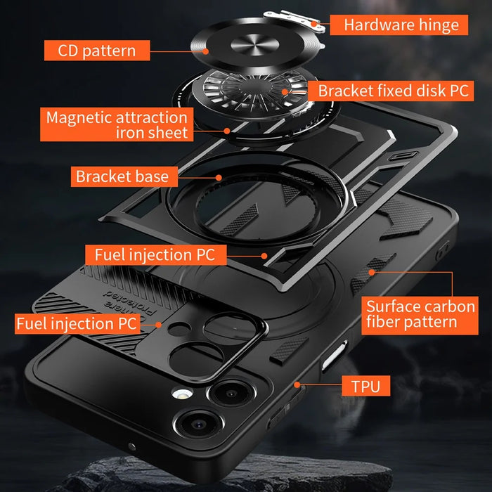 For Samsung Galaxy A05 4G Magnetic Case Rotating Kickstand TPU + PC Phone Cover - Black - 4