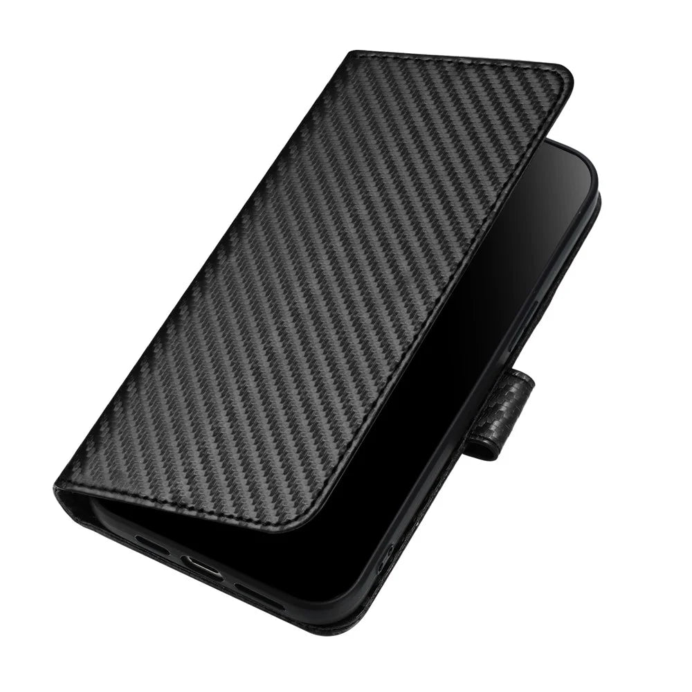 For Realme P3 Ultra 5G Wallet Case with Strap Carbon Fiber Texture Leather Mobile Cover - Black - 2