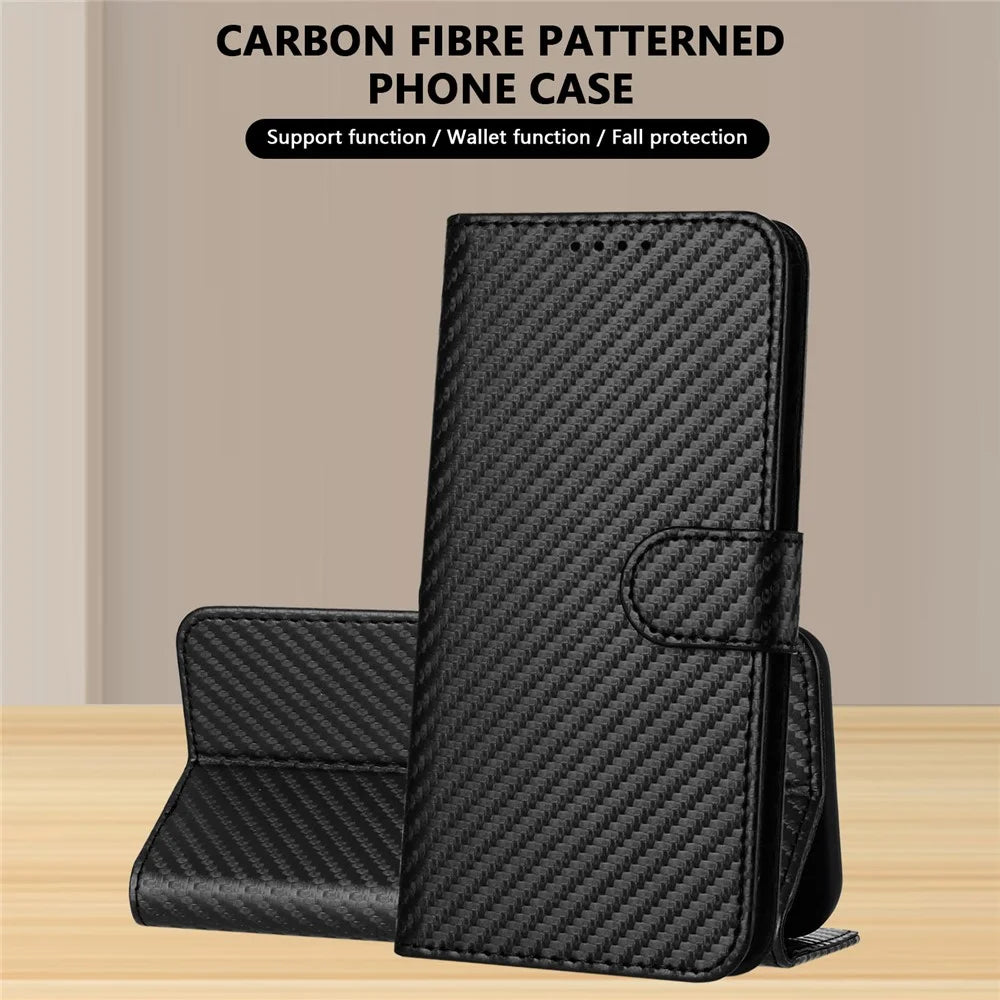 For Realme P3 Pro 5G Wallet Case with Strap Carbon Fiber Texture Leather Mobile Cover - Black - 4