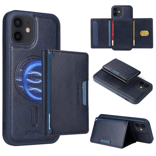 BETOPNICE For iPhone 12 Pro 6.1 inch / iPhone 12 6.1 inch Magnetic Case  Leather Phone Cover Kickstand with Detachable Card Bag - Blue - 1