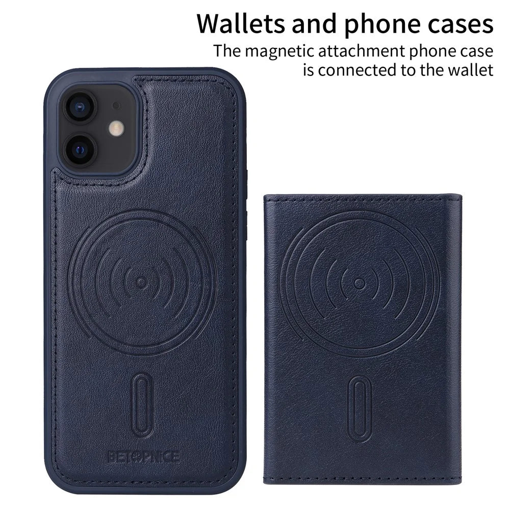 BETOPNICE For iPhone 12 Pro 6.1 inch / iPhone 12 6.1 inch Magnetic Case  Leather Phone Cover Kickstand with Detachable Card Bag - Blue - 2