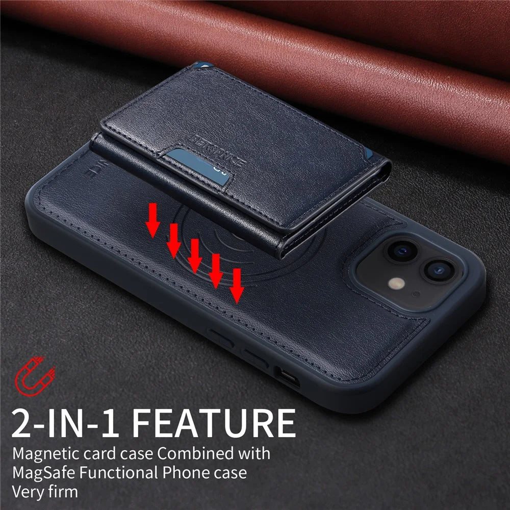 BETOPNICE For iPhone 12 Pro 6.1 inch / iPhone 12 6.1 inch Magnetic Case  Leather Phone Cover Kickstand with Detachable Card Bag - Blue - 5