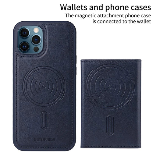 BETOPNICE For iPhone 12 Pro Max 6.7 inch Magnetic Case  Leather Phone Cover Kickstand with Detachable Card Bag - Blue - 2