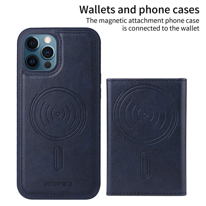 BETOPNICE For iPhone 12 Pro Max 6.7 inch Magnetic Case  Leather Phone Cover Kickstand with Detachable Card Bag - Blue - 2