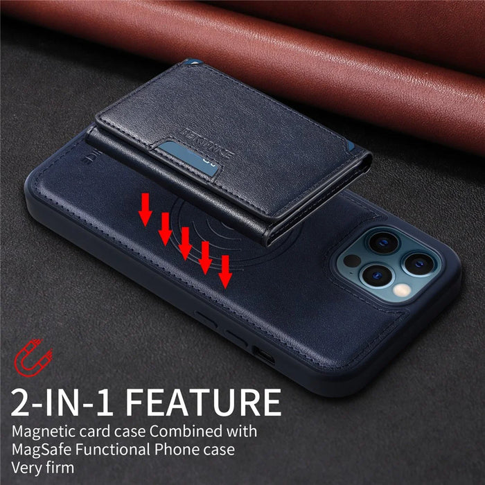 BETOPNICE For iPhone 12 Pro Max 6.7 inch Magnetic Case  Leather Phone Cover Kickstand with Detachable Card Bag - Blue - 5