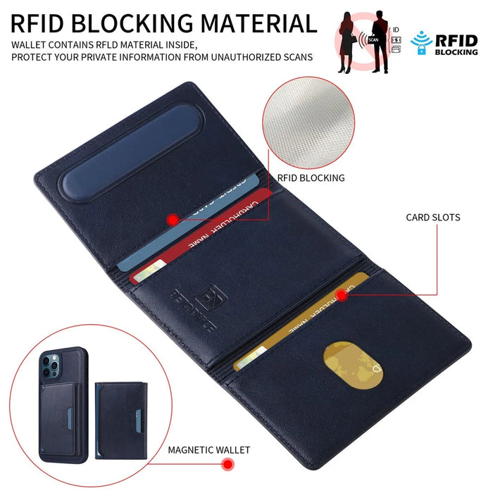 BETOPNICE For iPhone 12 Pro Max 6.7 inch Magnetic Case  Leather Phone Cover Kickstand with Detachable Card Bag - Blue - 6