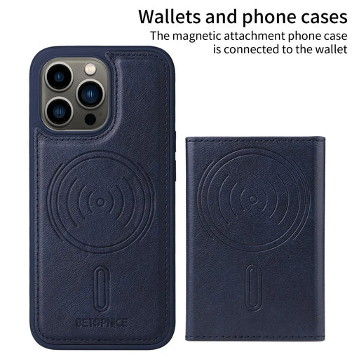 BETOPNICE For iPhone 13 Pro 6.1 inch Magnetic Case  Leather Phone Cover Kickstand with Detachable Card Bag - Blue - 2
