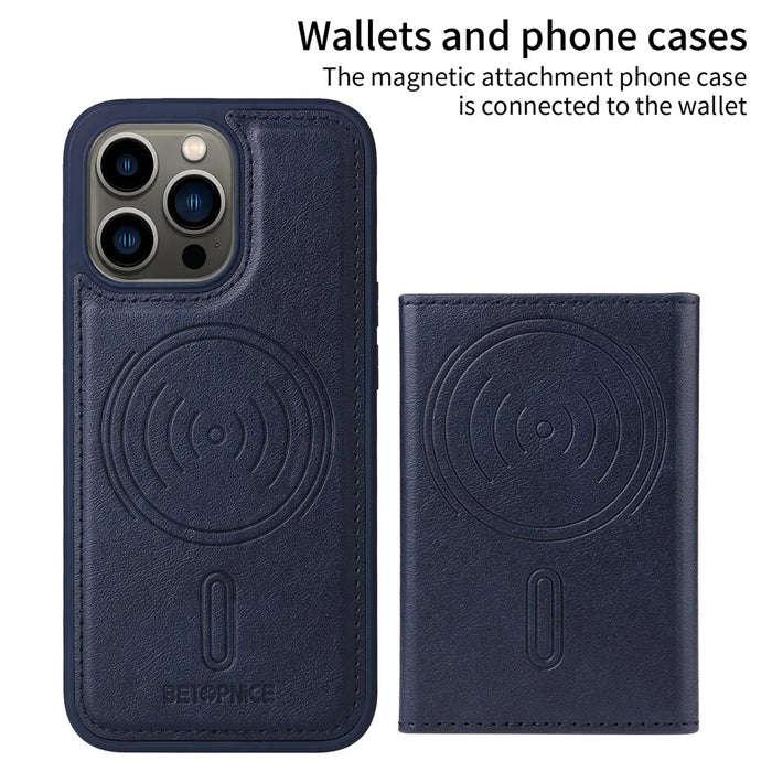 BETOPNICE For iPhone 13 Pro 6.1 inch Magnetic Case  Leather Phone Cover Kickstand with Detachable Card Bag - Blue - 2