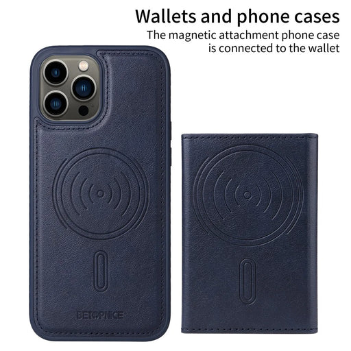 BETOPNICE For iPhone 13 Pro Max 6.7 inch Magnetic Case  Leather Phone Cover Kickstand with Detachable Card Bag - Blue - 2