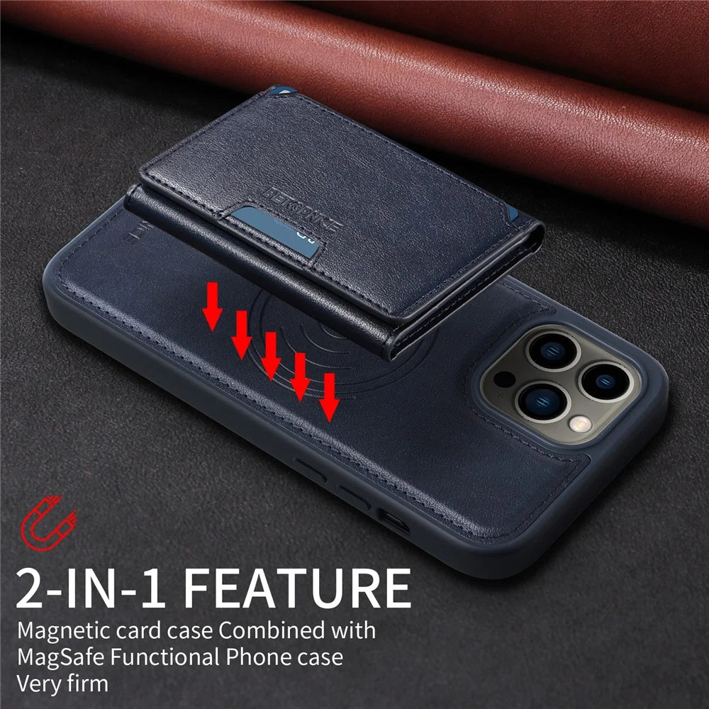 BETOPNICE For iPhone 13 Pro Max 6.7 inch Magnetic Case  Leather Phone Cover Kickstand with Detachable Card Bag - Blue - 5