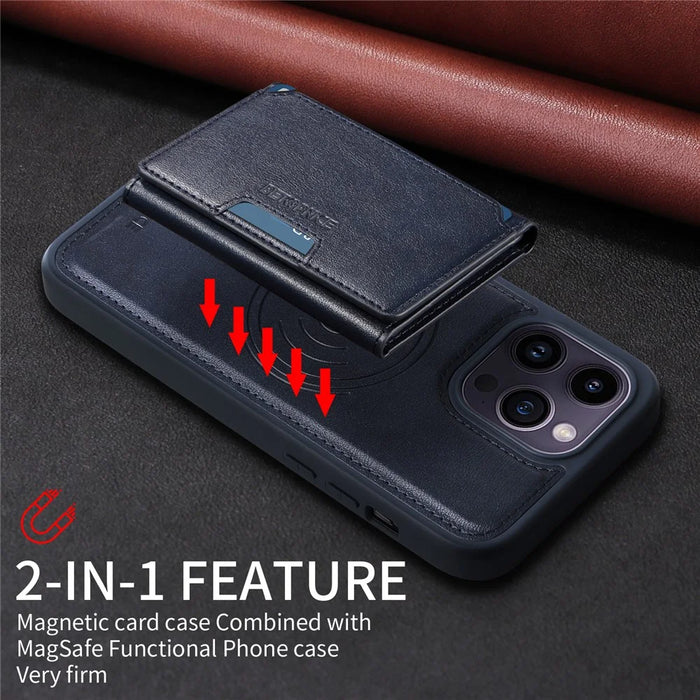 BETOPNICE For iPhone 14 Pro Max Magnetic Case  Leather Phone Cover Kickstand with Detachable Card Bag - Blue - 5