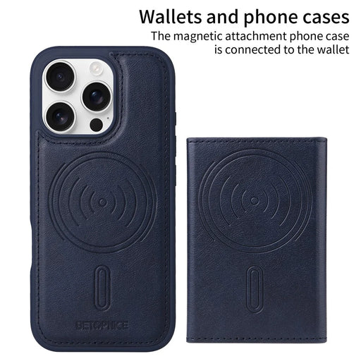 BETOPNICE For iPhone 16 Pro Magnetic Case  Leather Phone Cover Kickstand with Detachable Card Bag - Blue - 2