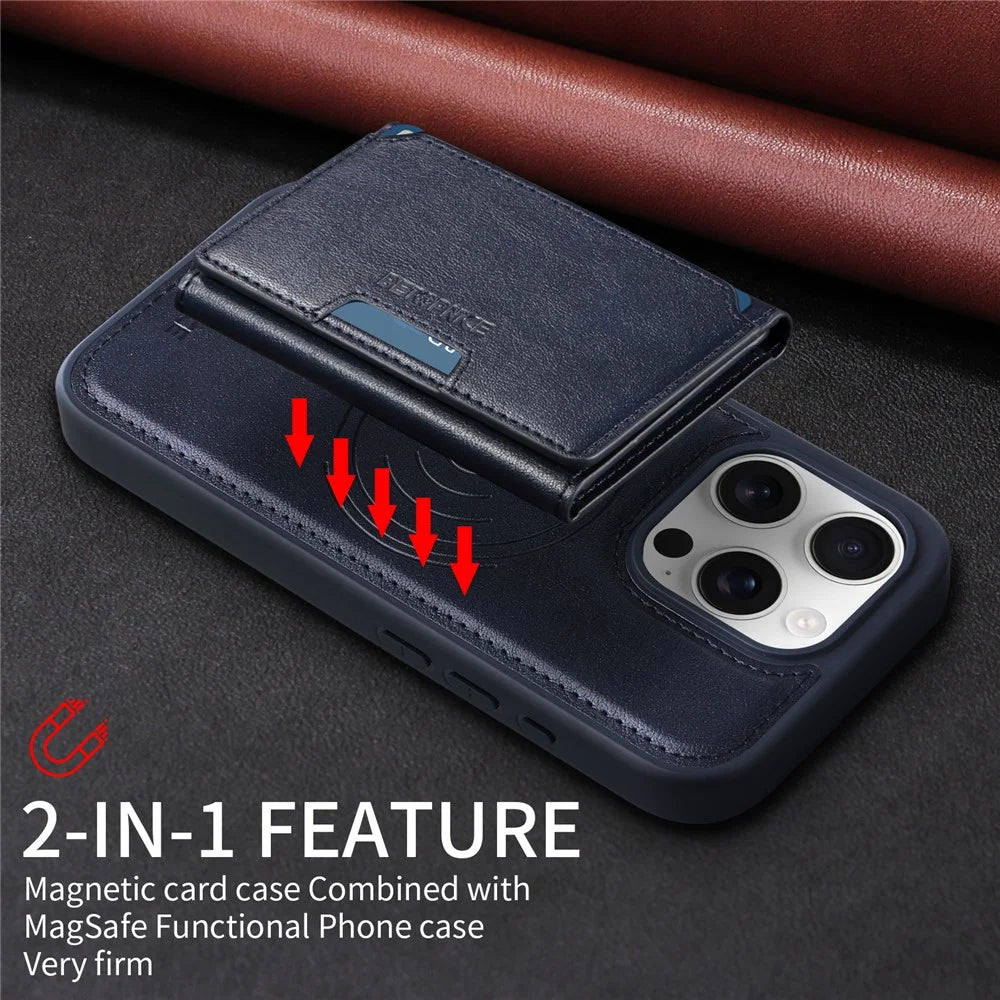 BETOPNICE For iPhone 16 Pro Magnetic Case  Leather Phone Cover Kickstand with Detachable Card Bag - Blue - 5