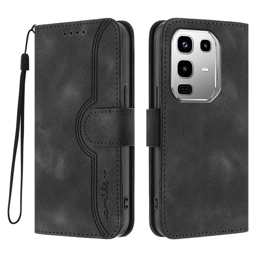 For Infinix Note 50 4G / Infinix Note 50 Pro 4G Leather Case Wallet Stand Smile Imprinted Phone Cover with Strap - Black - 1