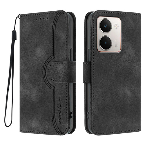 For Realme P3 Ultra 5G Leather Case Wallet Stand Smile Imprinted Phone Cover with Strap - Black - 1