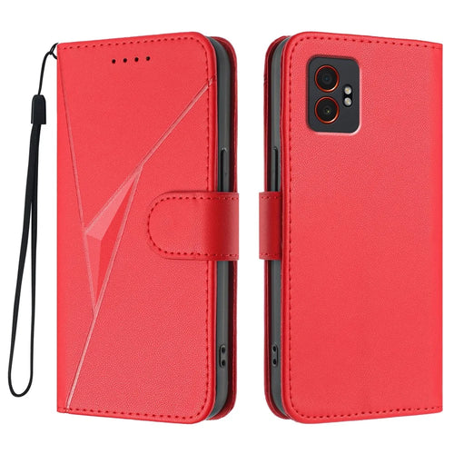 For Samsung Galaxy XCover7 Pro Case Triangle Imprint Leather Phone Cover with Lanyard - Red - 1