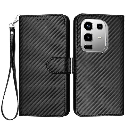 For Infinix Note 50 4G / Infinix Note 50 Pro 4G Wallet Case with Strap Carbon Fiber Texture Leather Mobile Cover - Black - 1