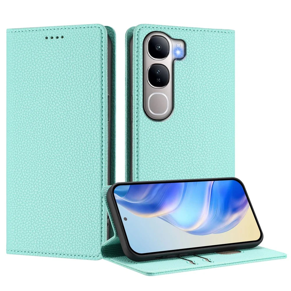 For vivo V40 Lite 5G / vivo Y300 5G Wallet Case RFID Blocking Litchi Texture Leather Mobile Cover - Mint Green - 2